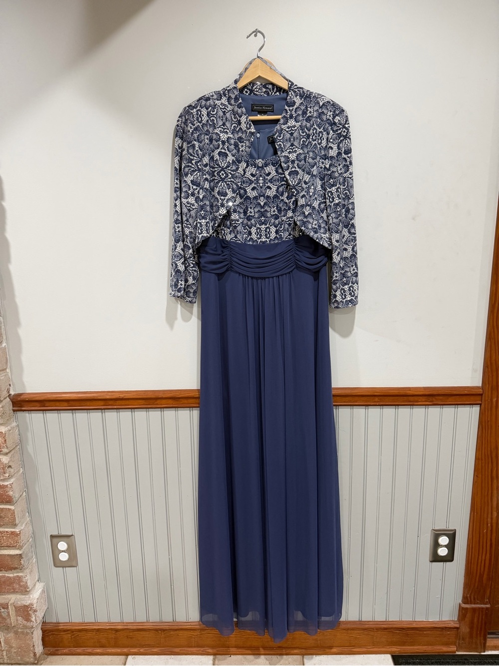 Jessica Howard Navy Blue Maxi Dress with Patterned Jacket